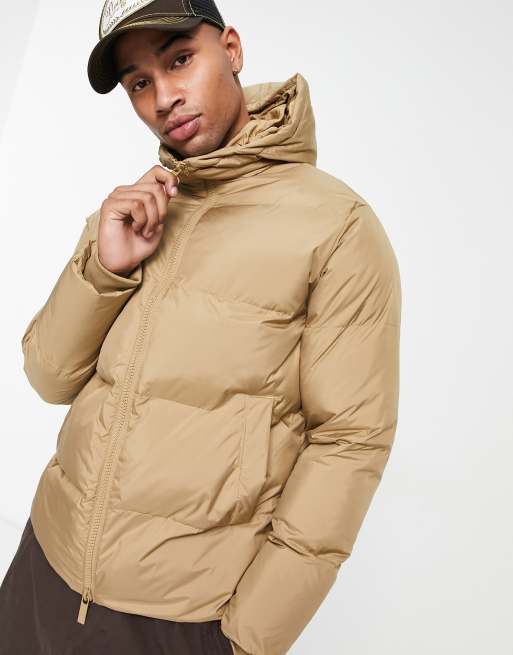 Selected Homme puffer jacket with hood in beige