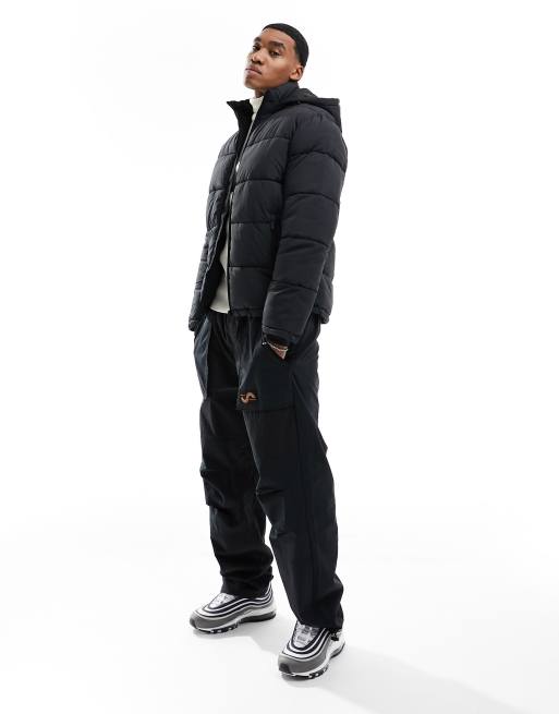 Selected Homme puffer jacket with hood in black | ASOS