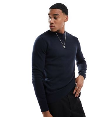 Selected Homme mock neck knit jumper in navy  - ASOS Price Checker