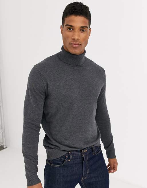 Selected Homme - Pull col roulé en maille de coton - Gris ...