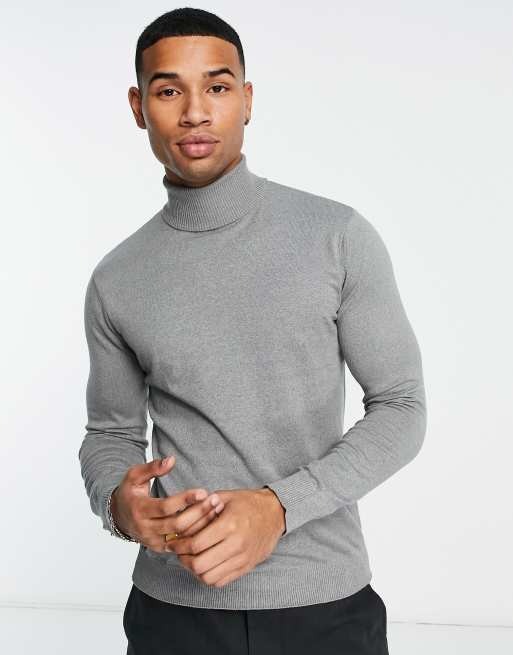 Pull gris col roulé homme new arrivals