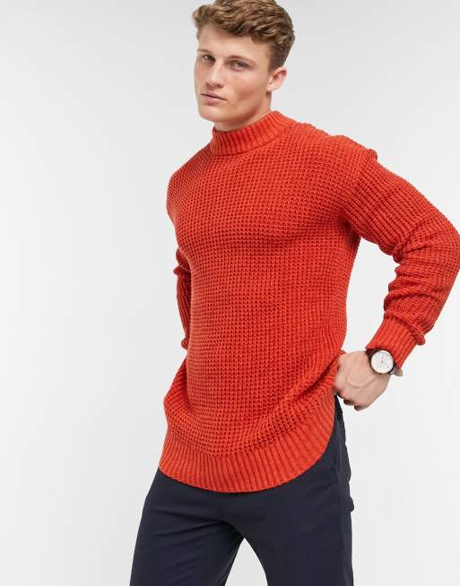 Selected Homme Pull d contract en maille paisse Orange