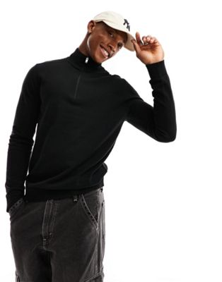 Selected Homme half zip high neck knit jumper in black  - ASOS Price Checker