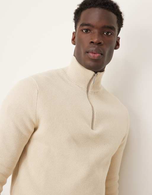 Selected Homme - Pull en maille à encolure zippée - Crème