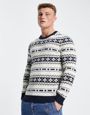 Selected Homme fairisle knitted jumper in beige  - ASOS Price Checker