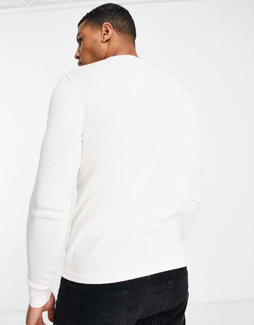 Pull rayure relief blanc homme - DistriCenter