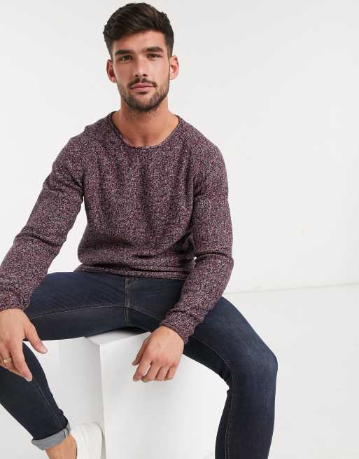 Selected Homme Pull en maille l ger textur Rouge