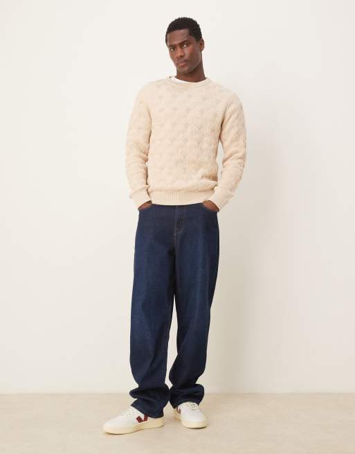 Selected Homme - Pull ras de cou en maille structurée épaisse - Crème, 4 de 4