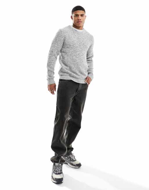 Selected Pull à Col Ras-du-Cou Homme Slhvince Bubble W Noos Homme Gris Clair Chin%c3%a9