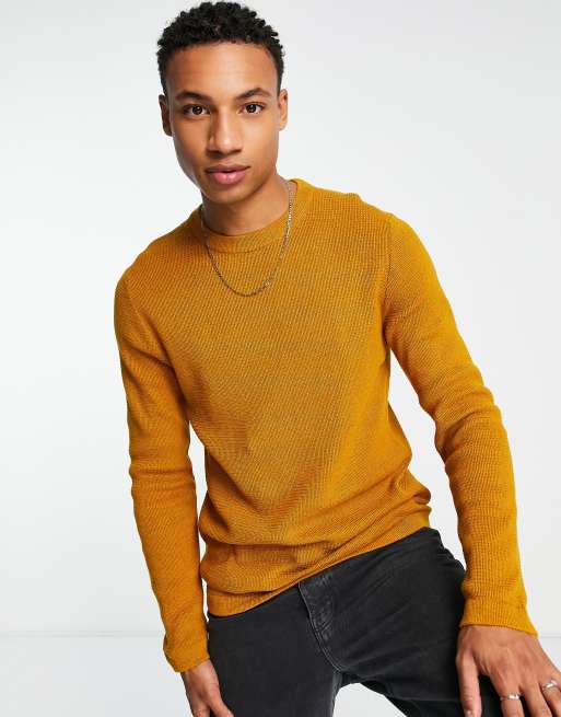 Selected Homme Pull ras du cou effet textur Moutarde ASOS