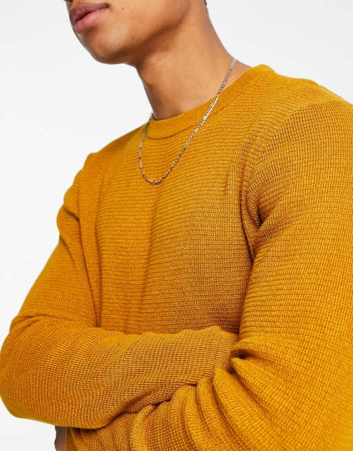 Selected Homme Pull ras du cou effet textur Moutarde