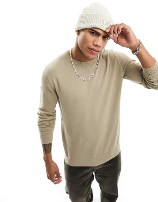Selected Homme – Pullover in Creme mit Rundhalsausschnitt