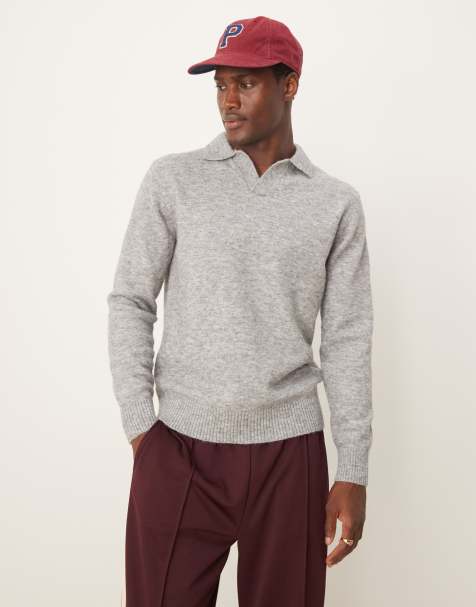 Selected Homme – Pullover in meliertem Grau mit Polokragen - view 1