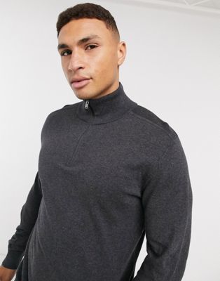 Selected Homme – Pullover mit kurzem Reißverschluss in Dunkelgrau