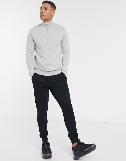 Selected Homme quarter zip jumper in light grey