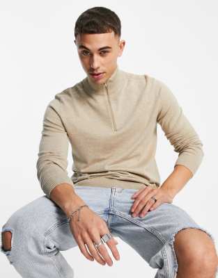 quarter zip sweater in beige-Neutral
