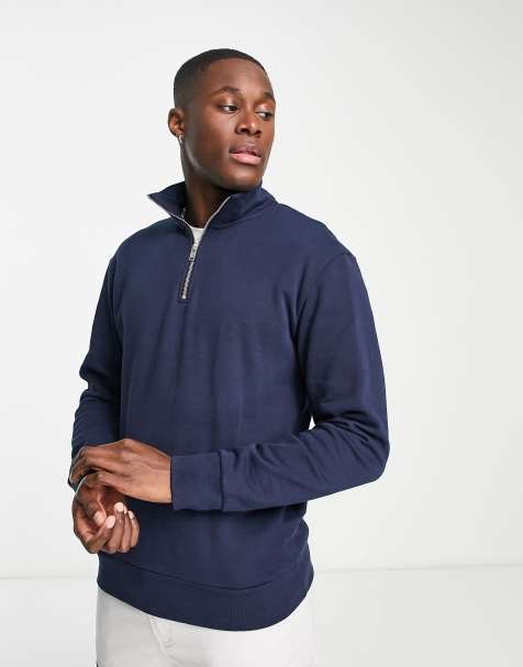 Selected Homme quarter zip sweatshirt in navy - view 1