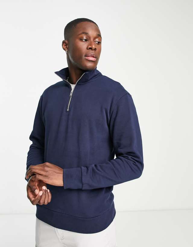 Selected Homme quarter zip sweatshirt in navy