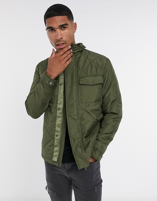Selected homme quilted coat in khaki | ASOS
