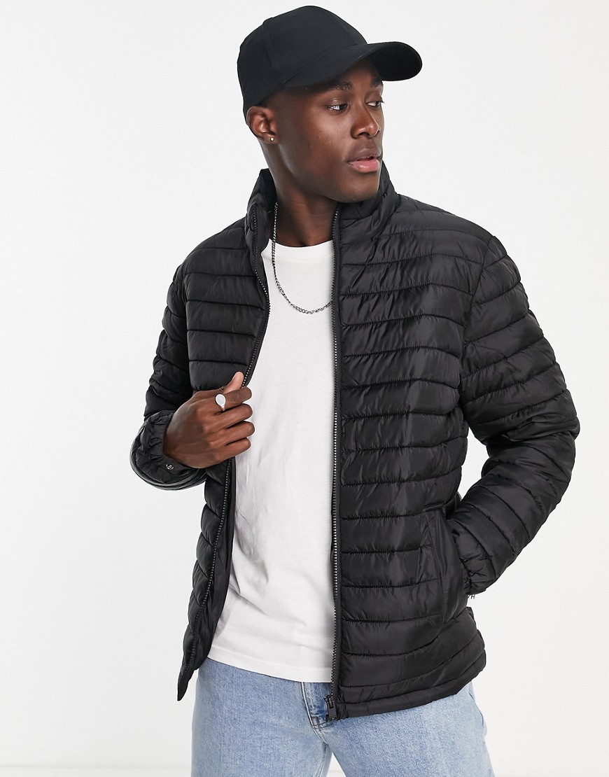 Selected Homme quilted jacket made from recycled bottles in black