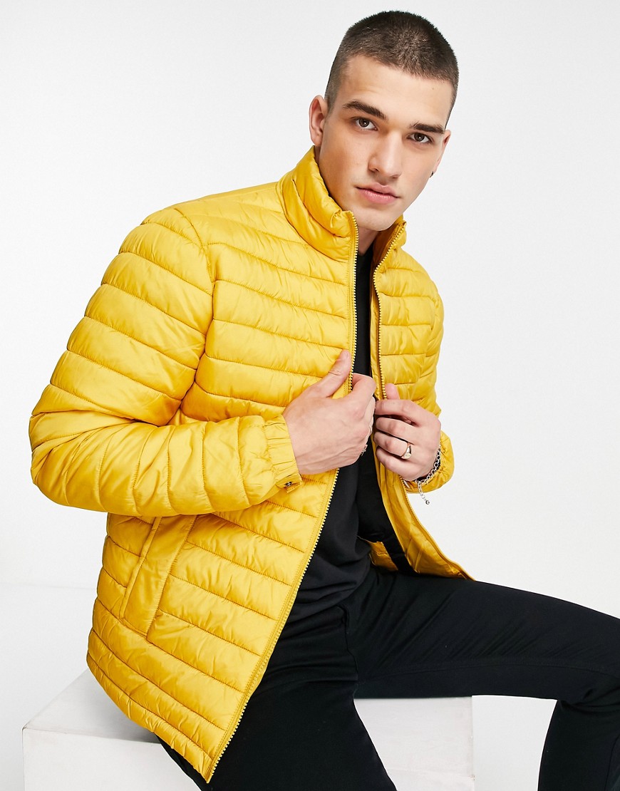 Selected Homme quilted jacket made from recycled bottles in yellow