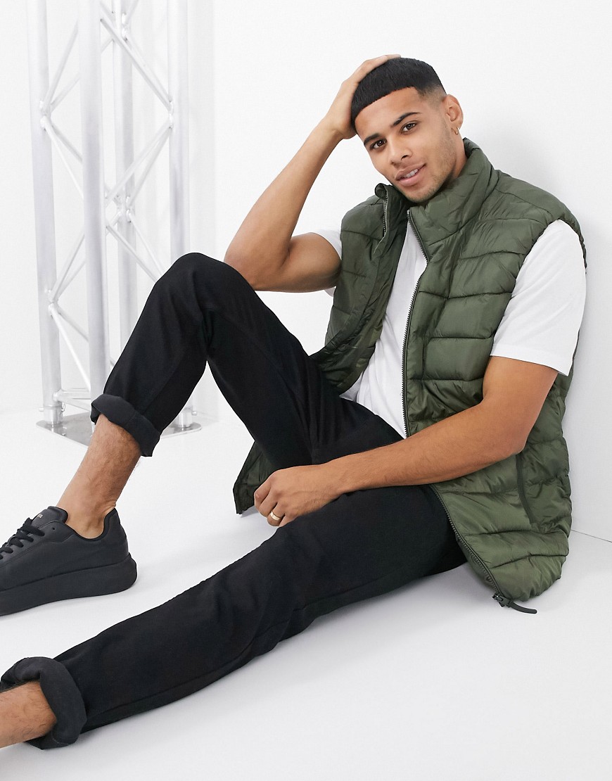 Selected Homme quilted vest in recycled khaki-Green