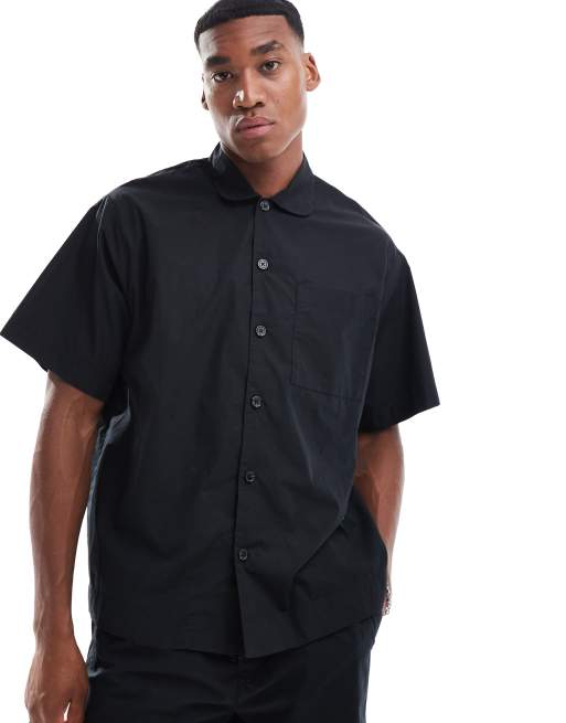 Selected Homme - Recht overhemd met reverskraag in zwart, deel van co-ord set