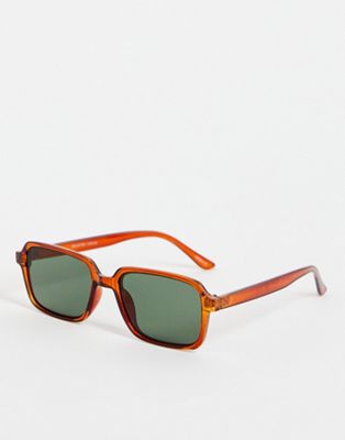 Selected Homme rectangle sunglasses in tan with black lens