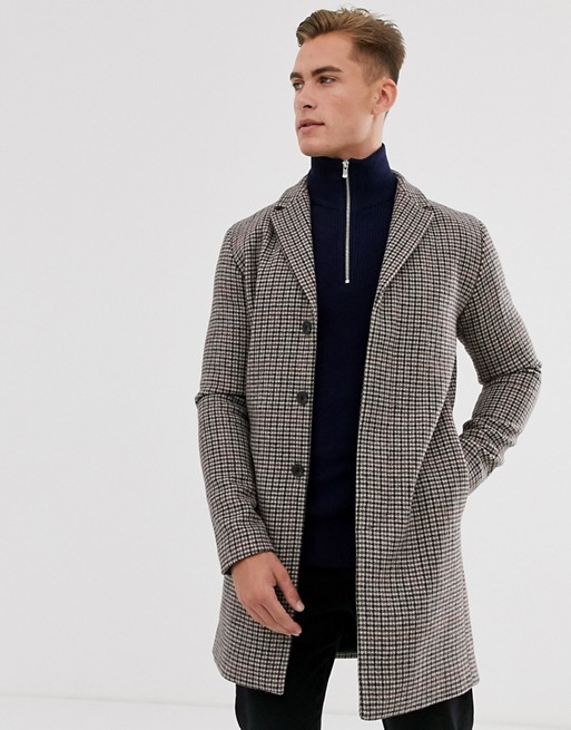 Selected Homme recycled wool check overcoat