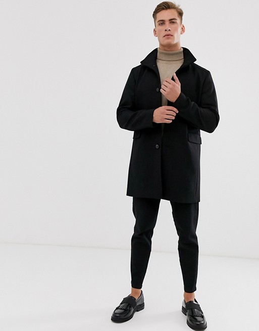 Selected Homme recycled wool overcoat with funnel neck