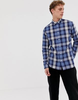 Selected Homme - Regular-fit geruit overhemd in marineblauw