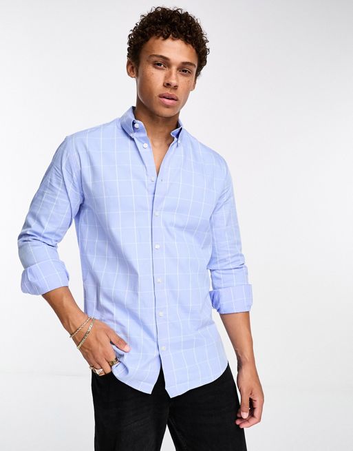 Selected Homme - Regular-fit geruit overhemd van katoen in lichtblauw 