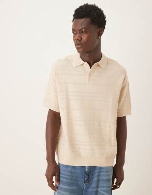 regular fit short sleeved knit polo in beige-Neutral