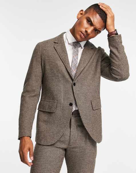 Selected Homme regular fit suit jacket in brown houndstooth  - view 1