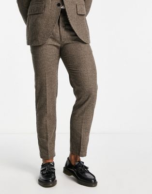 Selected Homme regular fit suit trousers in brown houndstooth