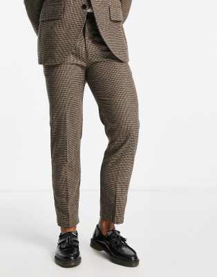 asos Selected Homme regular fit suit trousers in brown houndstooth