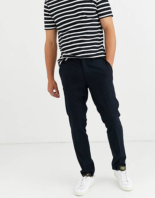 Selected Homme regular fit trousers in navy pinstripe | ASOS