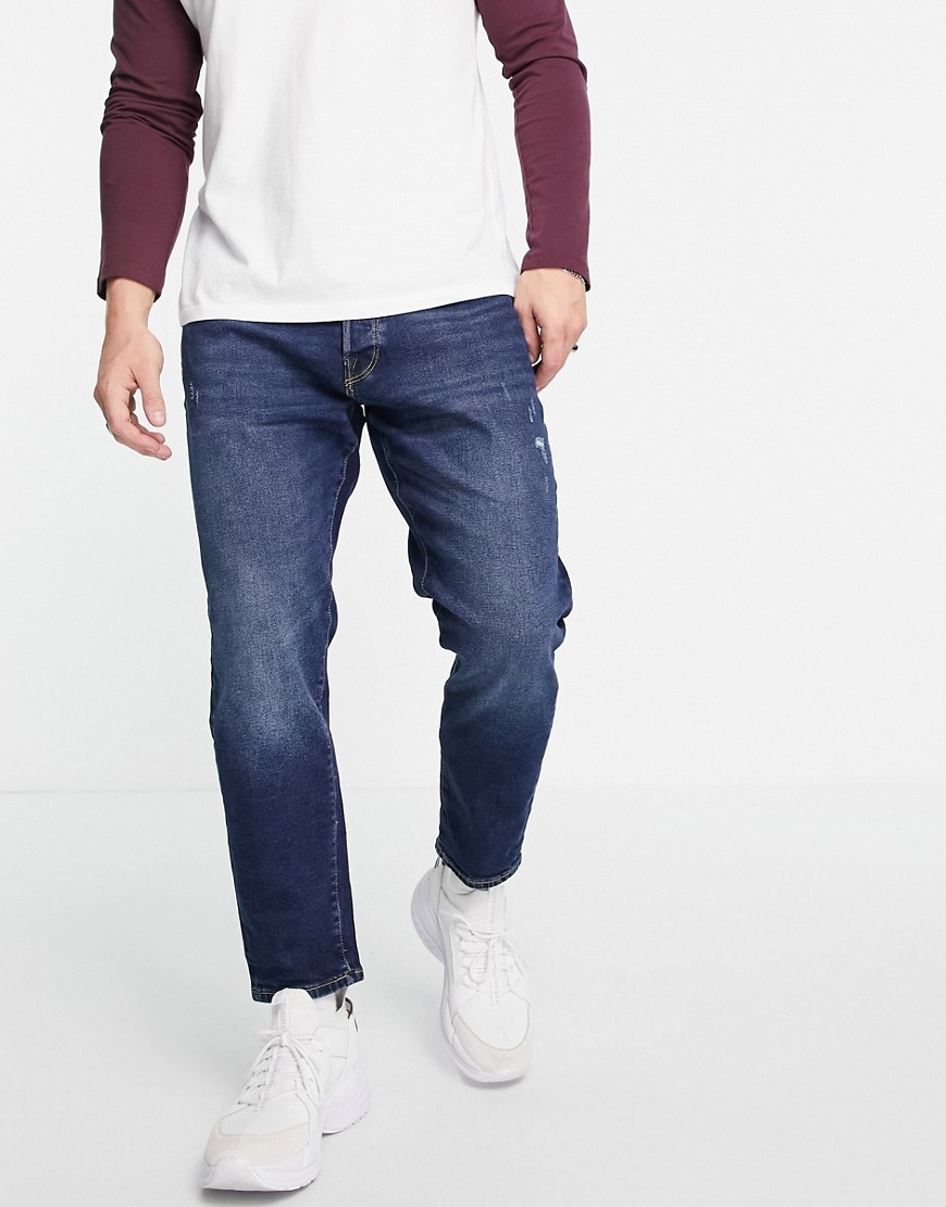 Selected Homme relaxed crop jean in dark blue-Blues