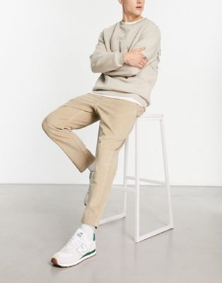 Selected Homme relaxed cropped cord trouser in chinchilla