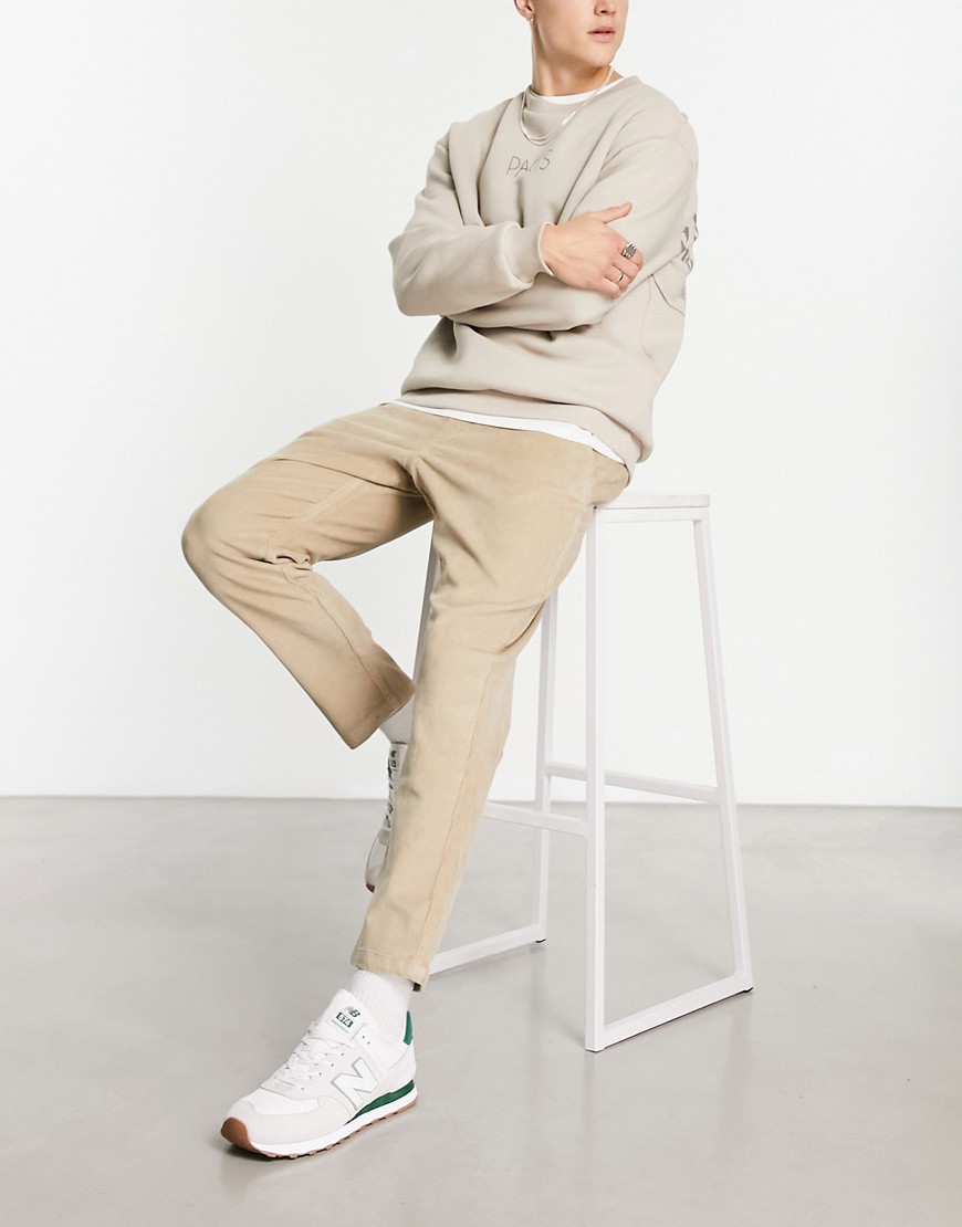 Selected Homme relaxed cropped cord trouser in chinchilla-Neutral