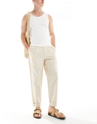 Selected Homme Relaxed Fit Crop Pants In Cream-white