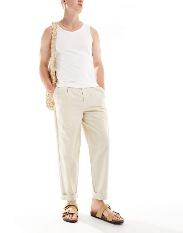 Selected Homme - relaxed fit crop trousers in cream