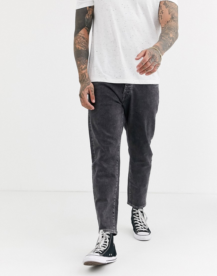 Selected Homme relaxed fit cropped organic cotton jeans in dark grey