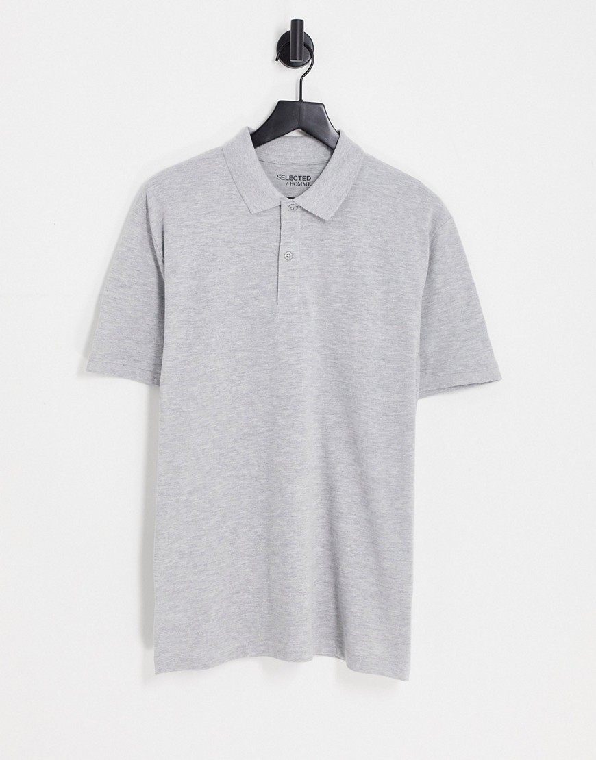 Selected Homme relaxed fit polo in gray