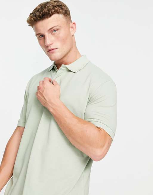 Selected Homme relaxed fit polo in sage