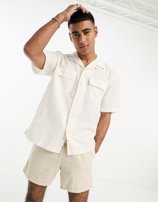 Selected Homme relaxed fit shirt in off white seersucker