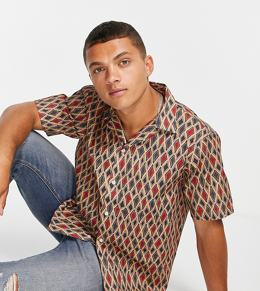 Selected Homme relaxed fit shirt with revere collar in mosaic print Exclusive at ASOS-Multi