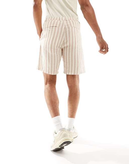 Selected Homme relaxed fit short co ord in heavy cotton in beige with stripe ASOS