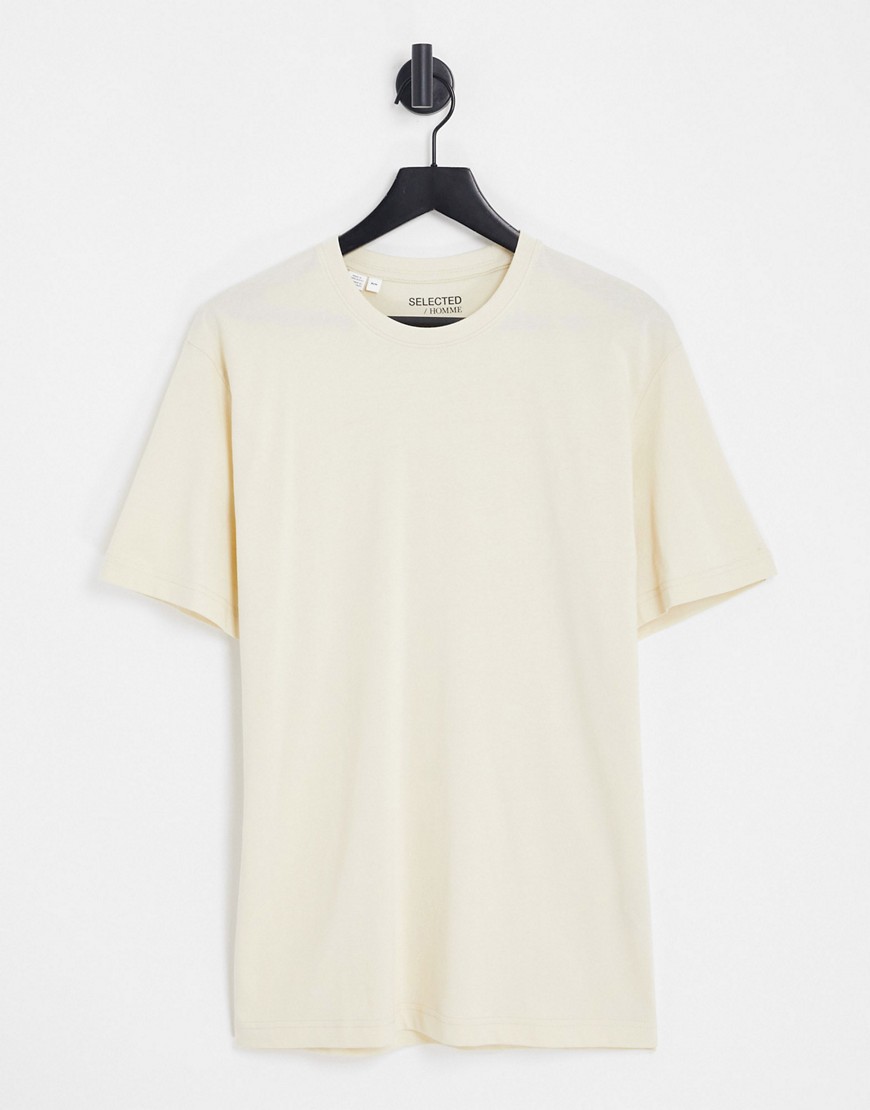 Selected Homme relaxed fit T-shirt in light beige-Neutral