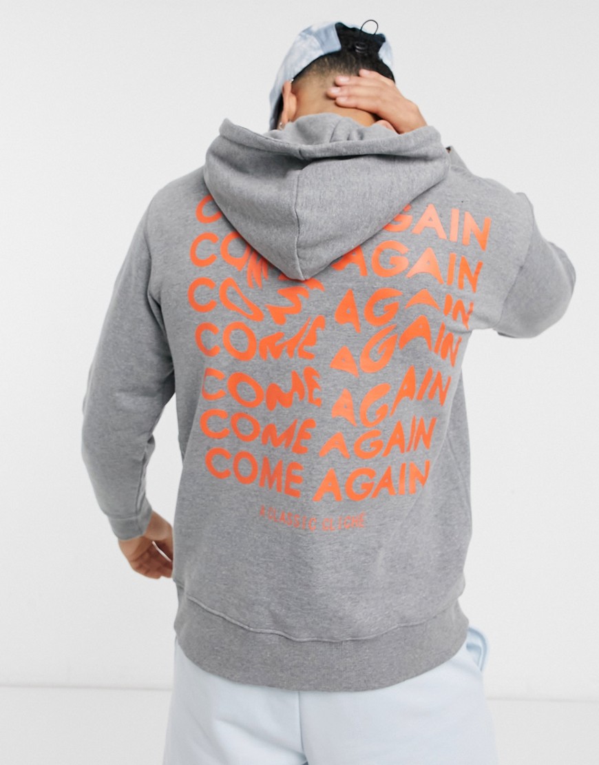 Selected Homme relaxed hoodie with come again back print in gray-Grey
